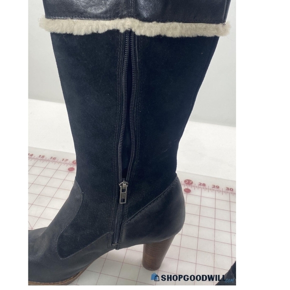 UGG Black Heeled Boots with Fur Trim - Picture 2 of 5